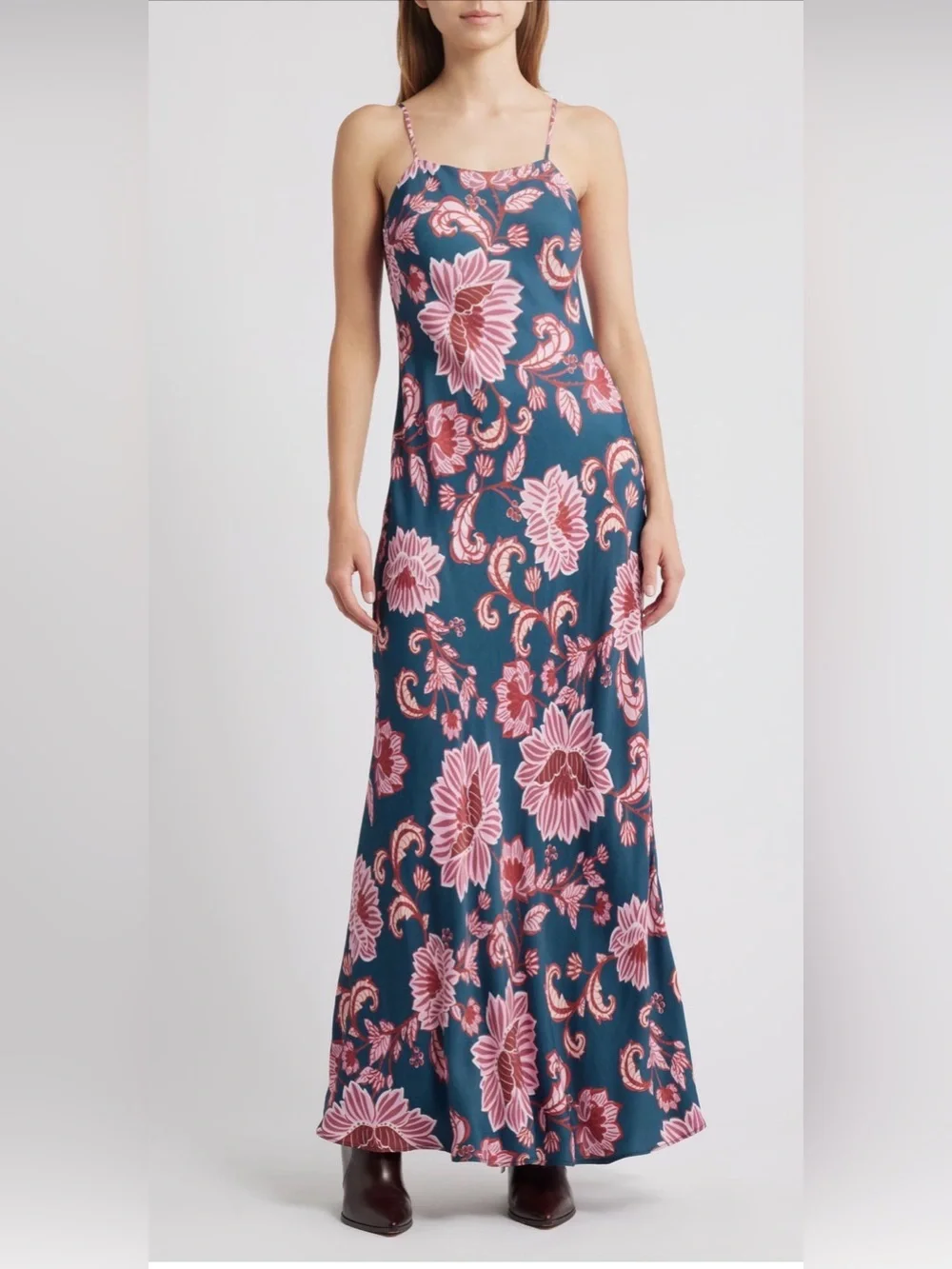 FARM Rio Teal Maxi Dress with Pink Floral Print - Picture 2 of 8